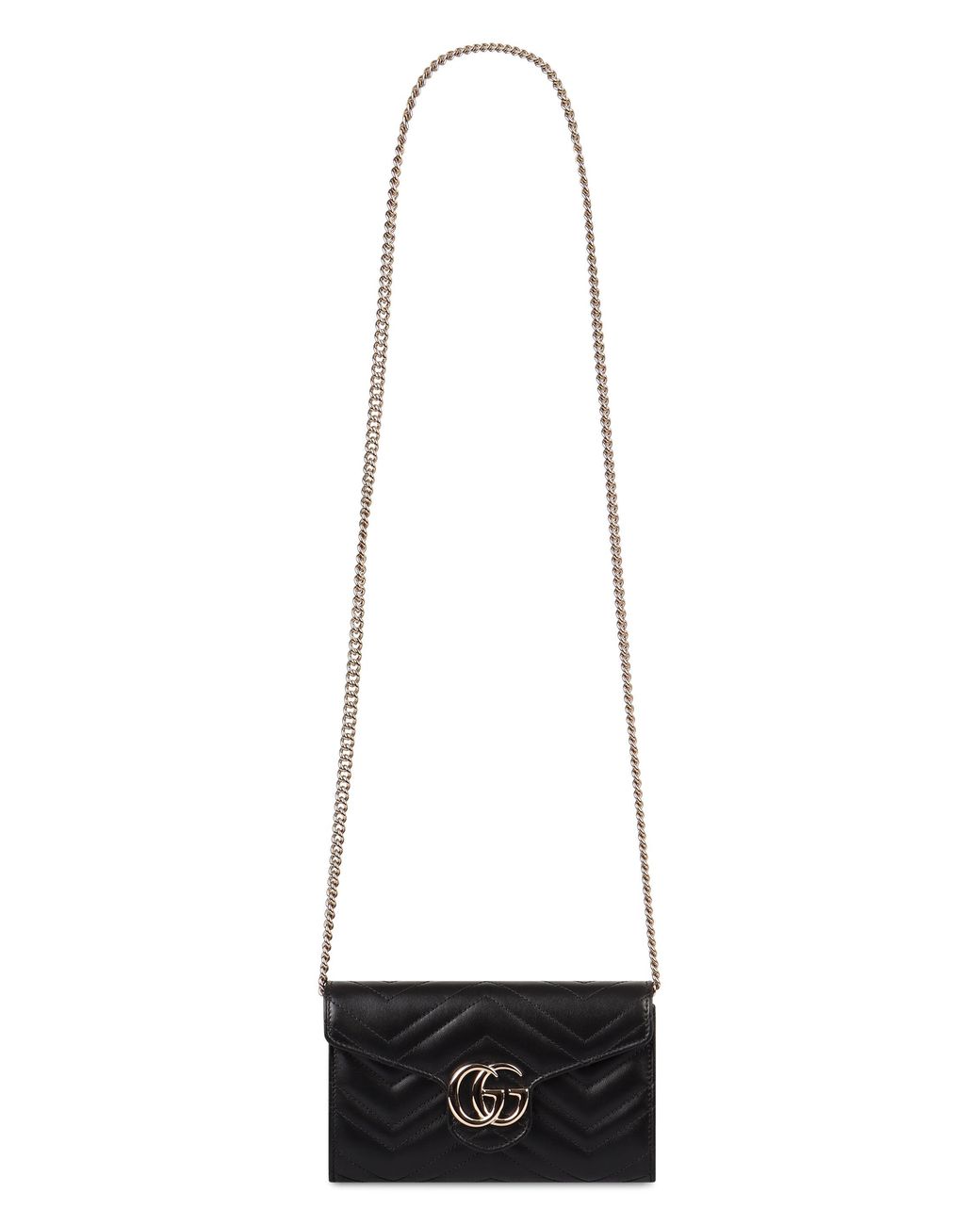 Gucci Gray Gg Marmont Leather Wallet On Chain