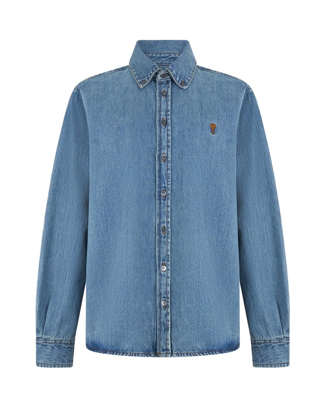 AMI Blue Denim Shirt With Long Sleeves for men