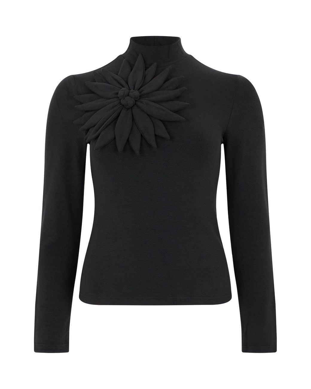 Farm Rio Black Top With Long Sleeves And Floral Application