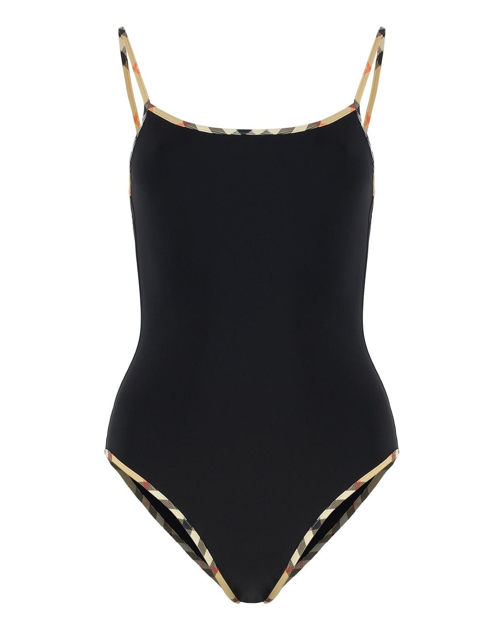 Burberry Black Swimsuit With Check Finishes