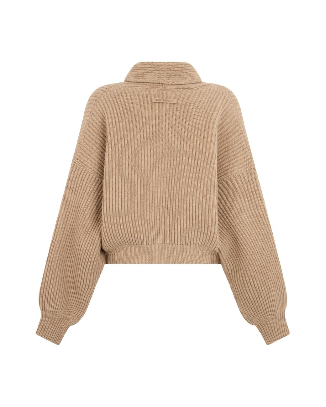 Tory Burch Natural Cropped Wool Cardigan With Wide Sleeves And Button Front