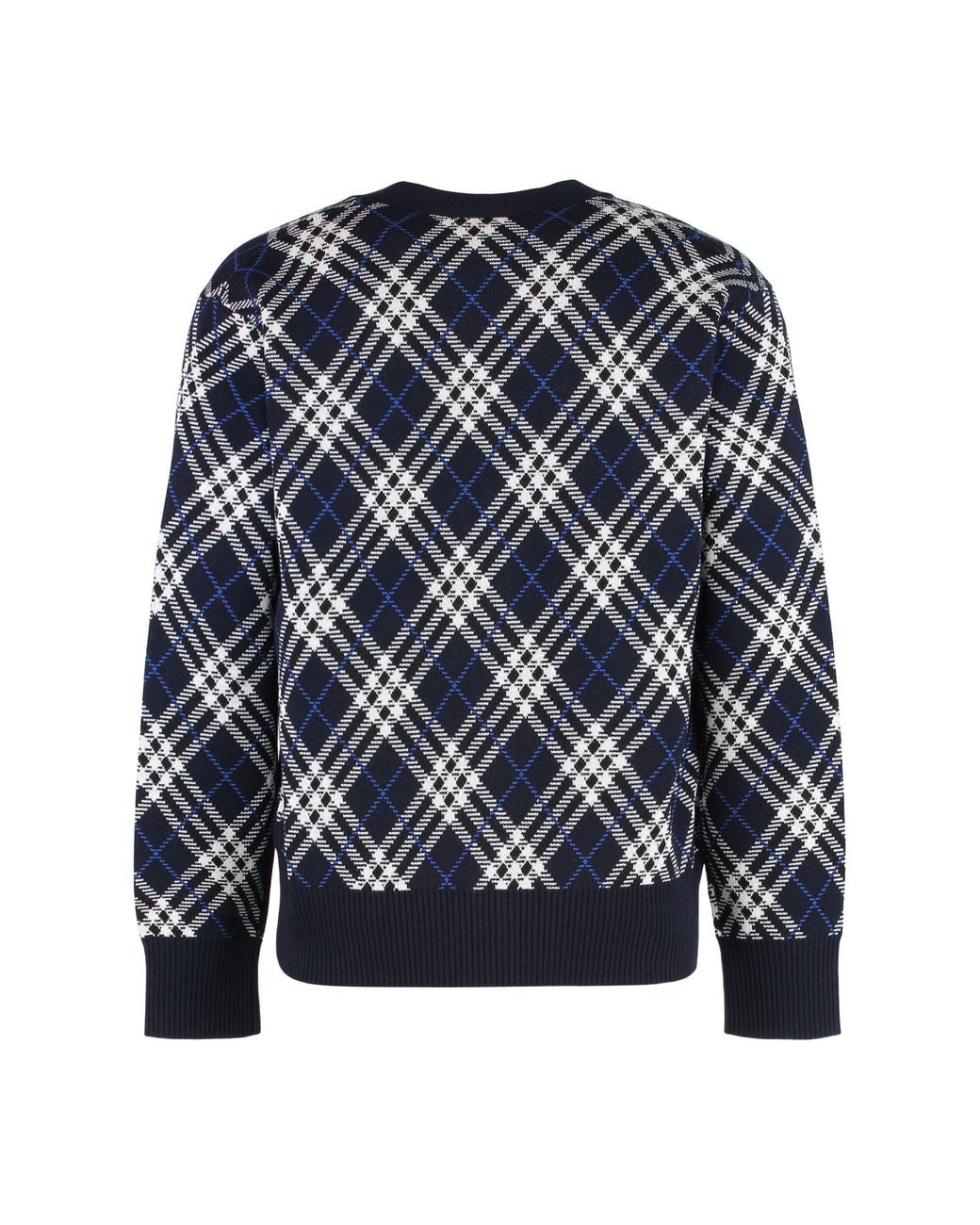 Burberry Blue Wool Cardigan With Vintage Check Print Cardigans for men