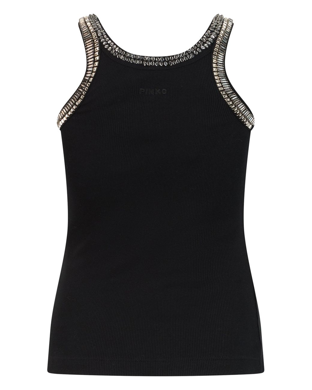 Pinko Black Sleeveless Top With Rhinestones, Cotton Vests & Tank Tops