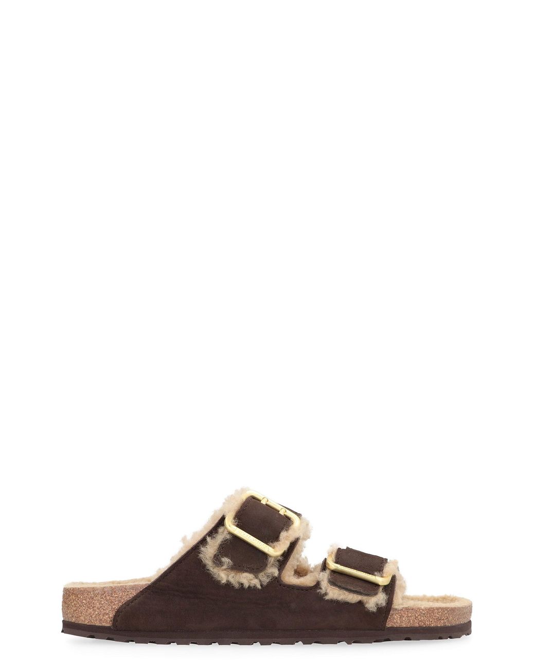 Birkenstock Brown Arizona Suede Shearling Slides for men