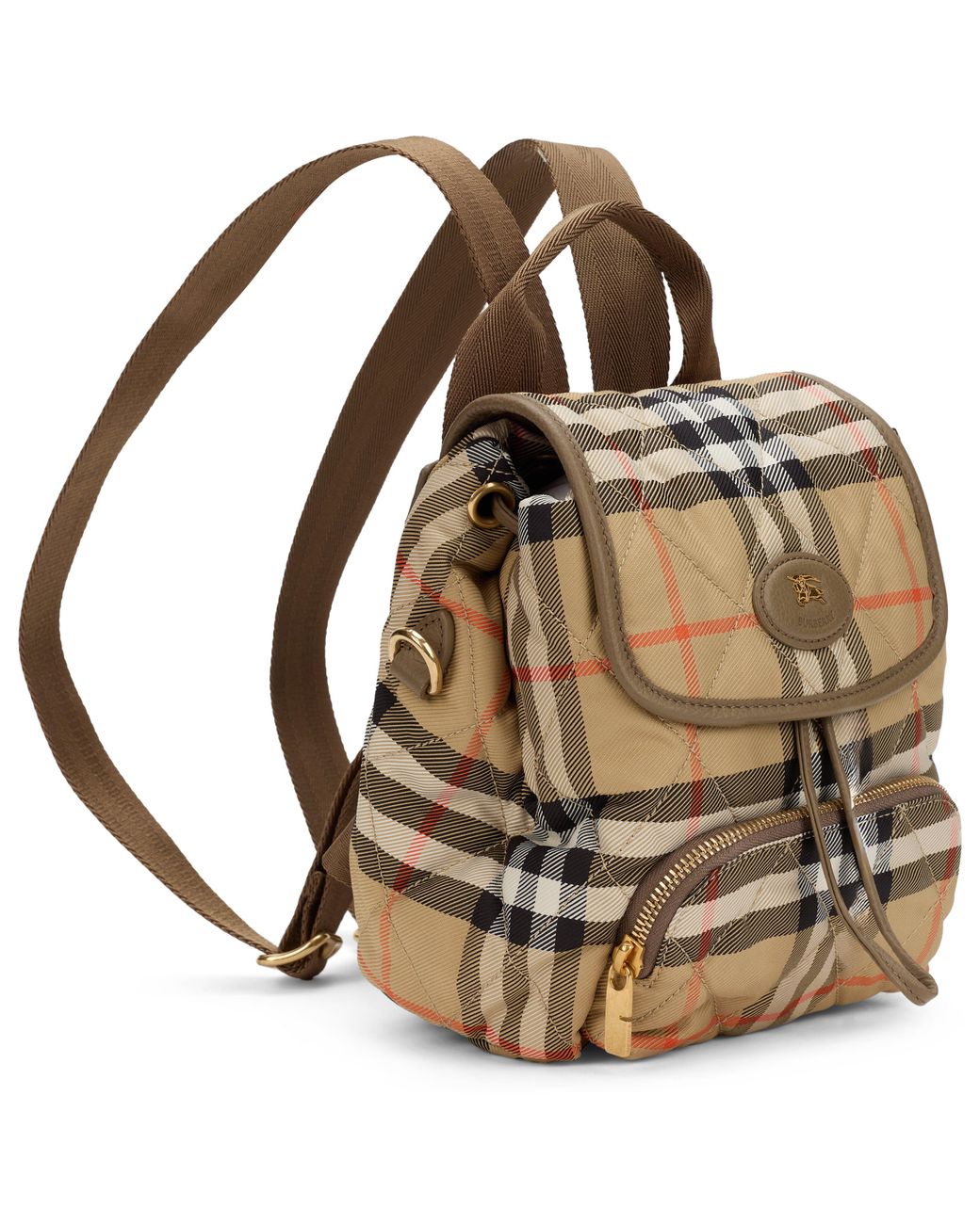 Burberry Brown Backpack With Checkered Pattern