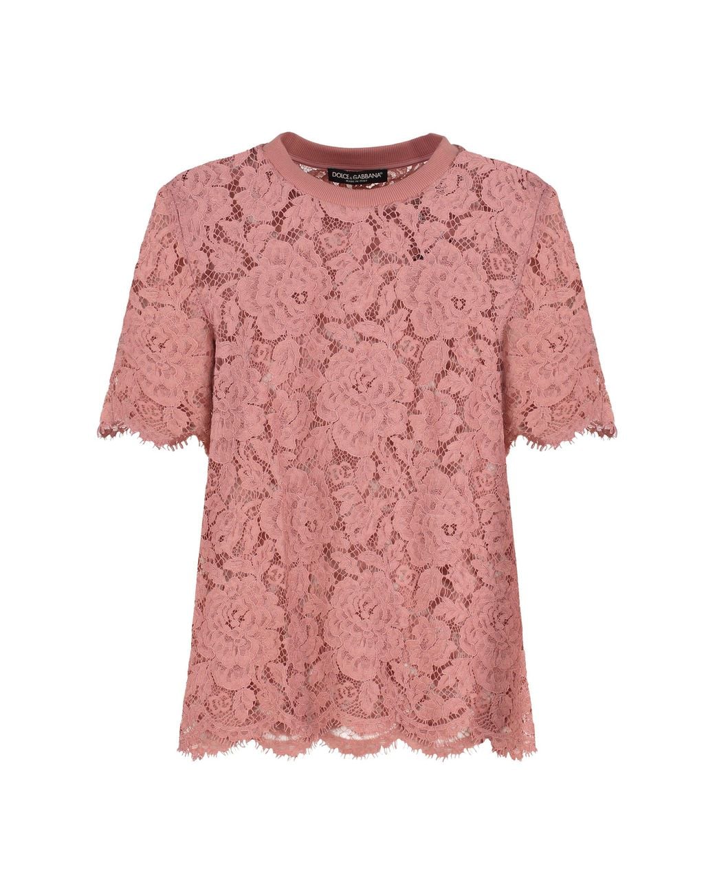 Dolce & Gabbana Pink Dolce & Gabbana Lace Crew-Neck T-Shirt