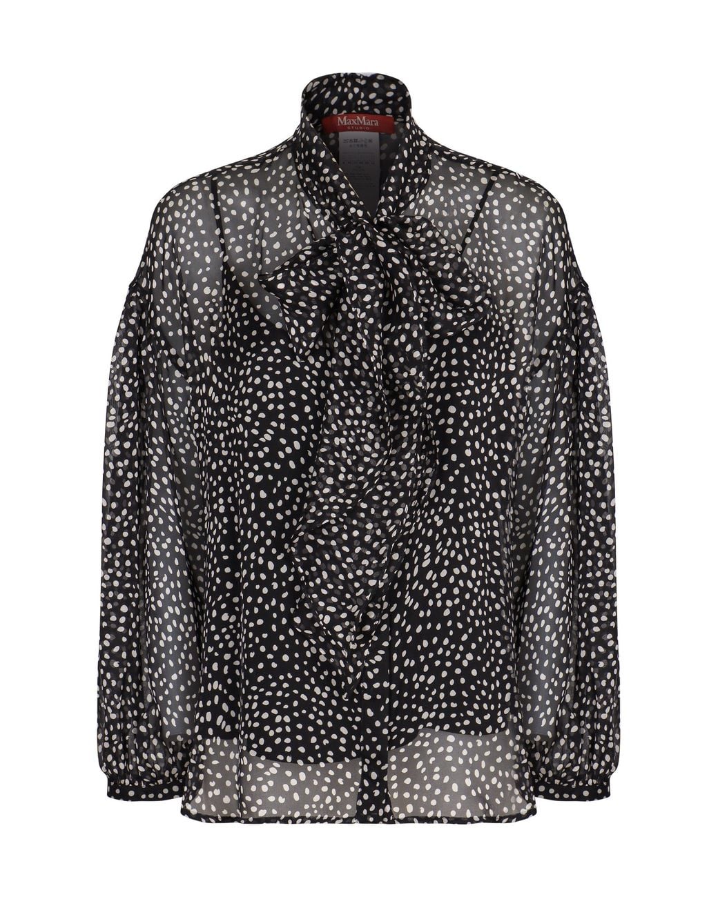 Max Mara Black Silk Blouse With Polka Dots