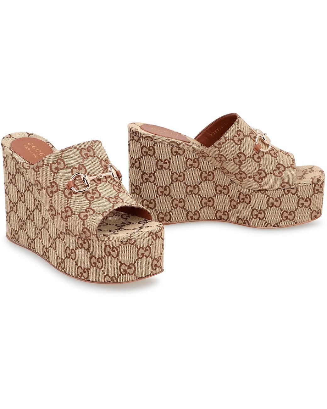 Gucci Brown Gg Wedge Sandals