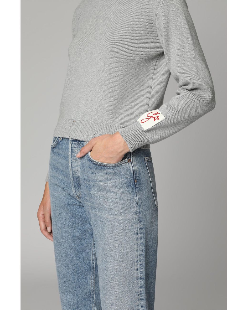 Golden Goose Deluxe Brand Gray Chic Distressed Cotton Sweater
