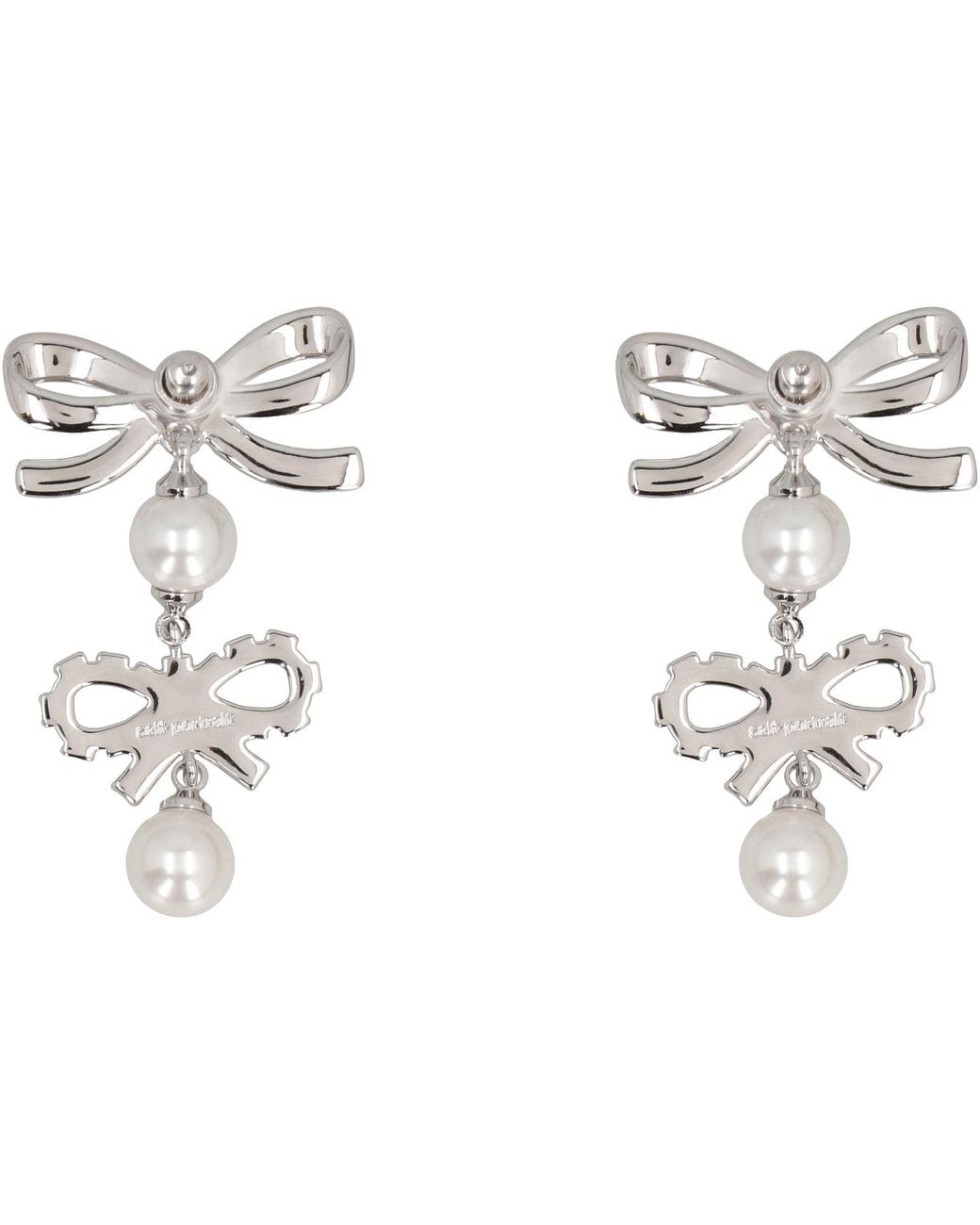 Self-Portrait White Double Bow Pearl Earrings
