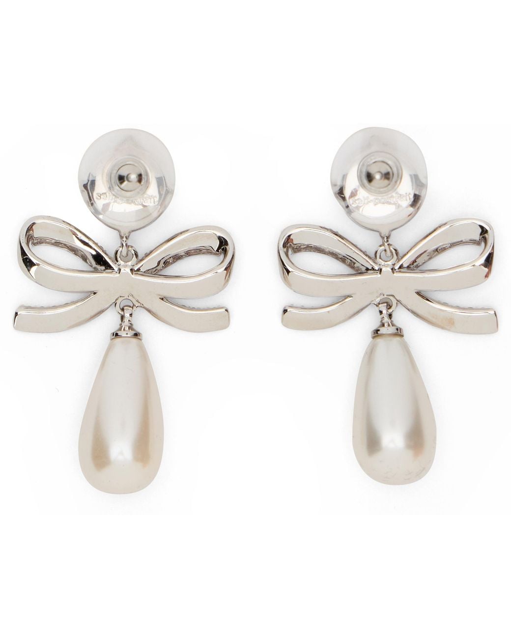 Self-Portrait White Layered Earrings With Crystal Bow And Pearls
