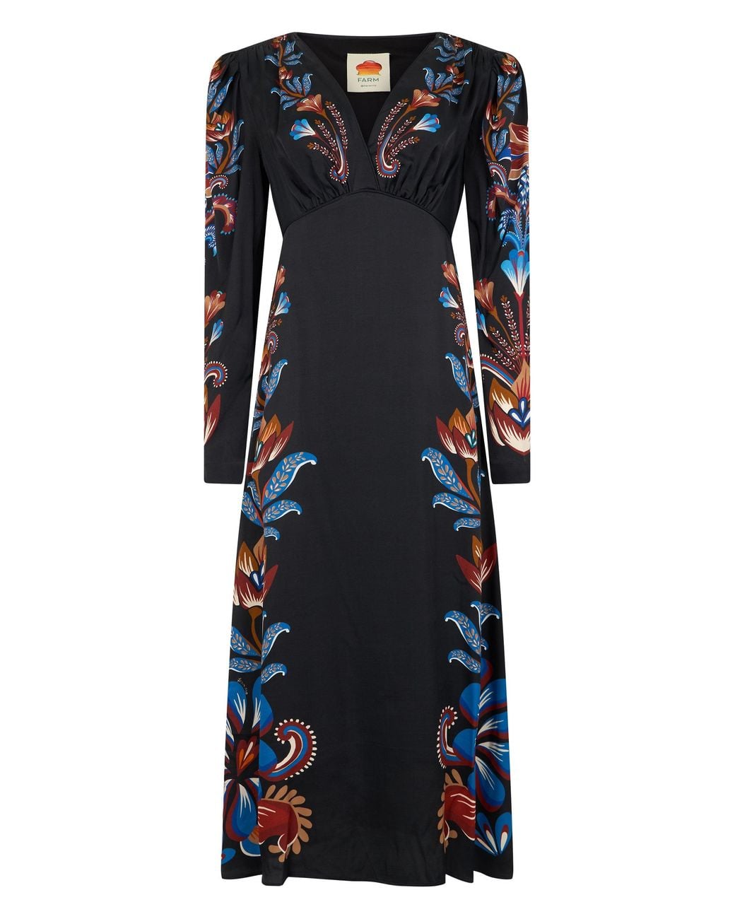 Farm Rio Black Long Dress With Floral Print