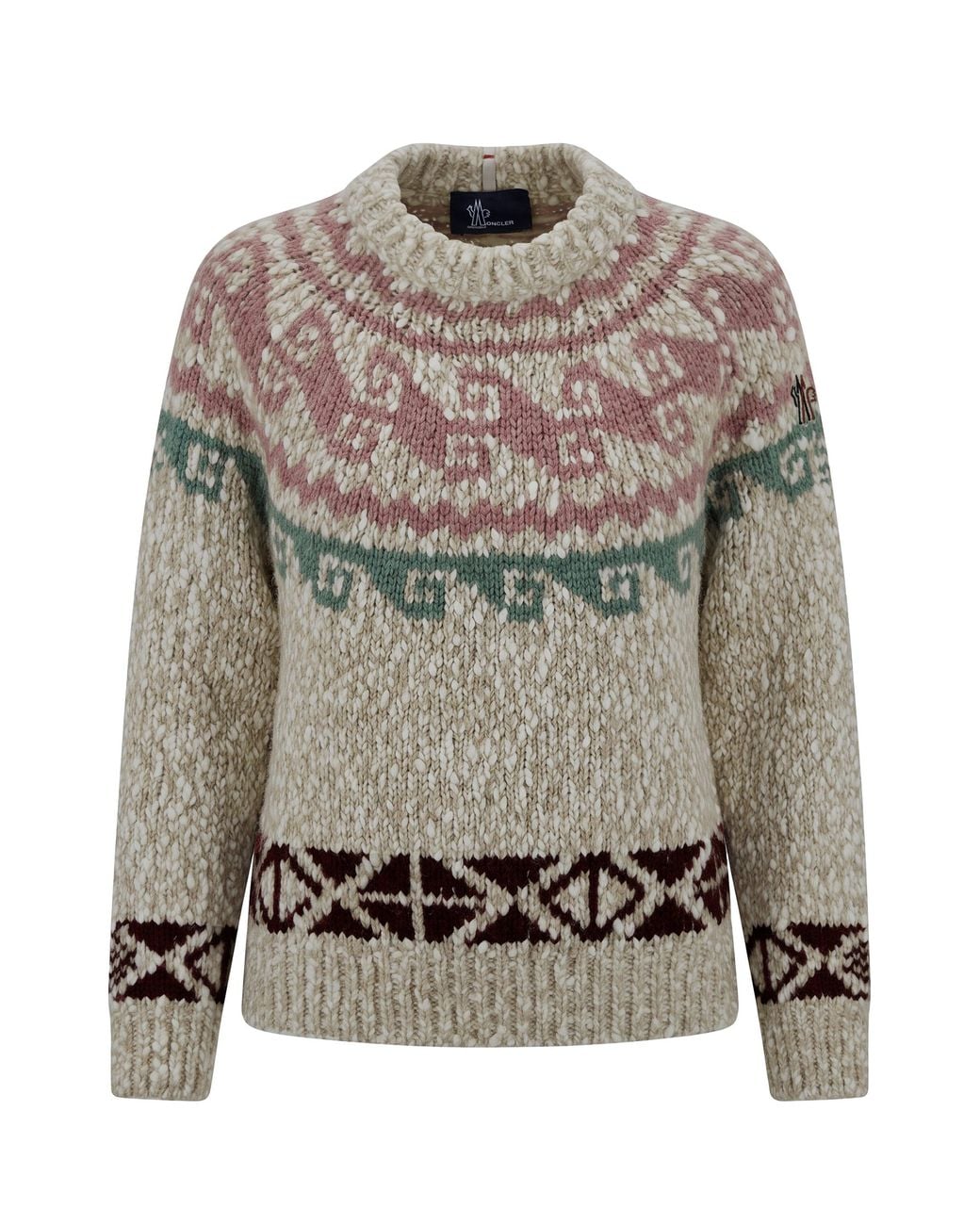 Moncler Gray Sweater Made Of Wool And Alpaca With Geometric Pattern