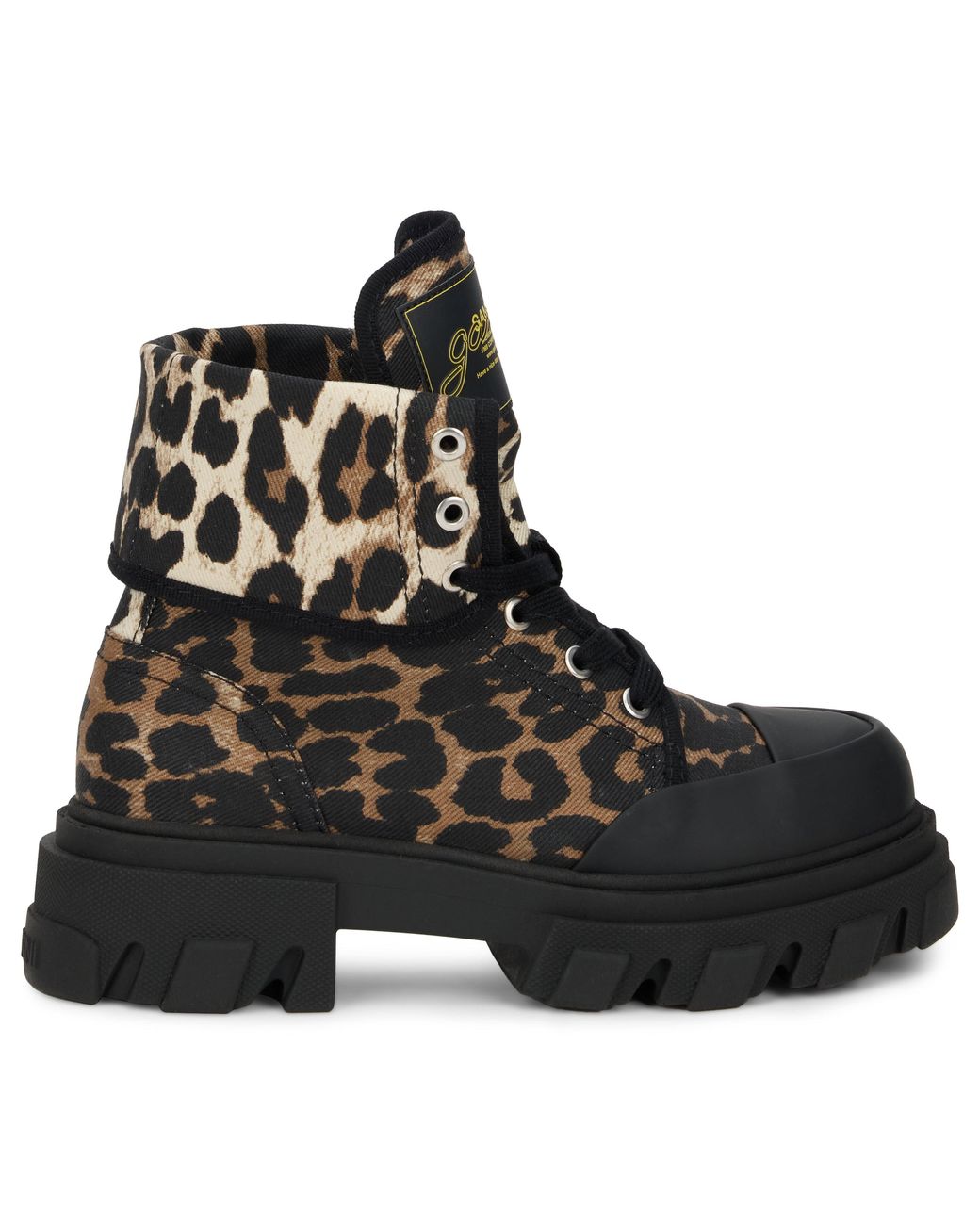Ganni Black Ankle Boots Leopard Print Cotton