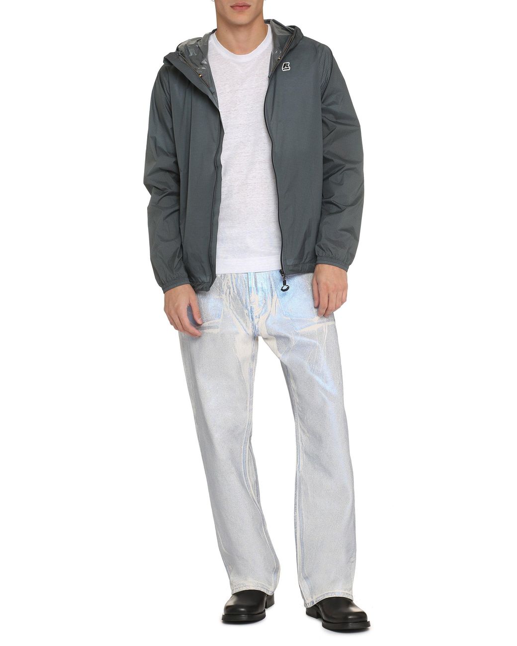 K-Way Gray Cleon Hooded Nylon Jacket for men