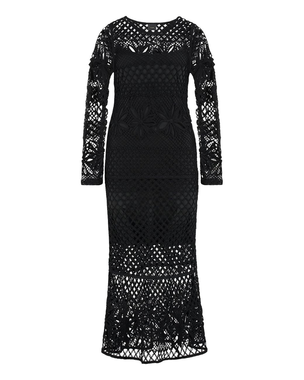 Pinko Black Openwork-Knit Long Dress
