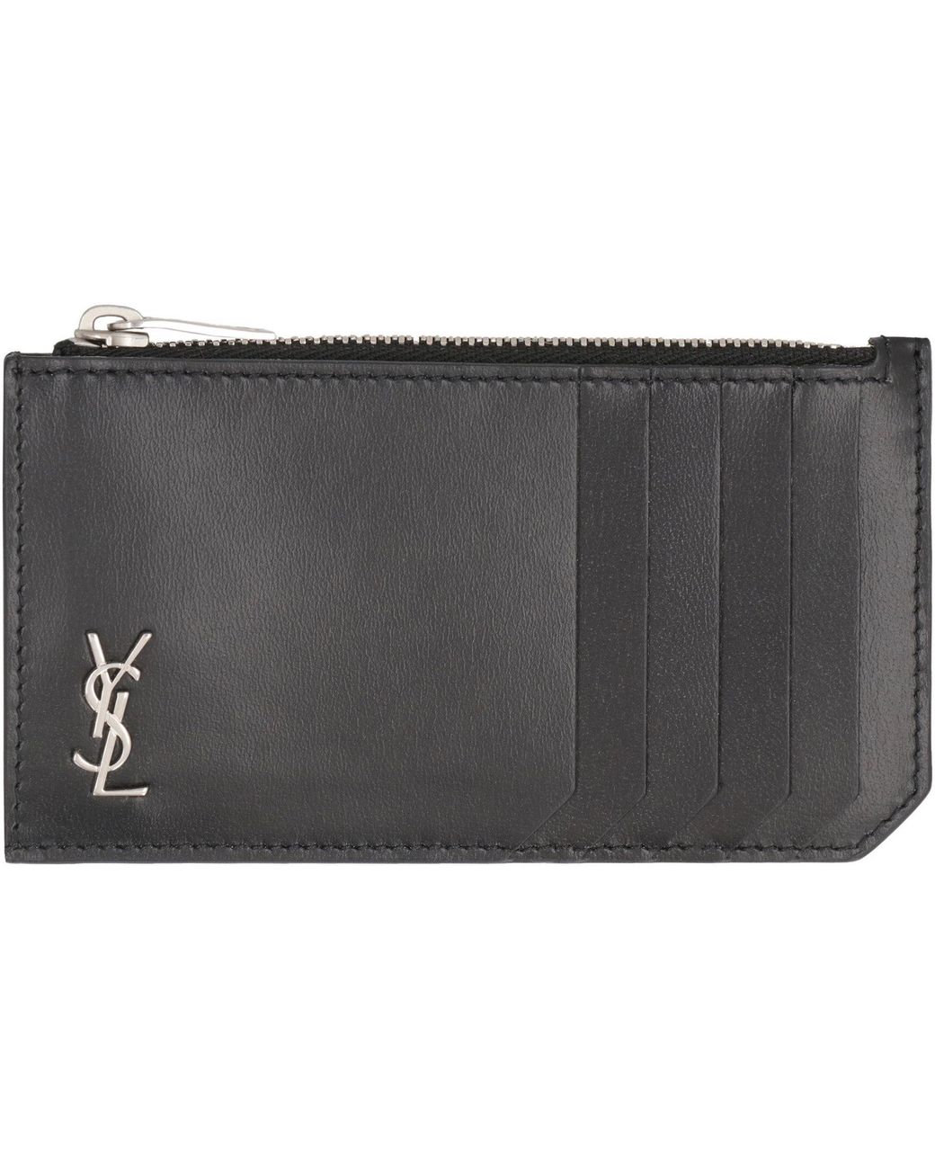 Saint Laurent Gray Smooth Leather Card Holder for men