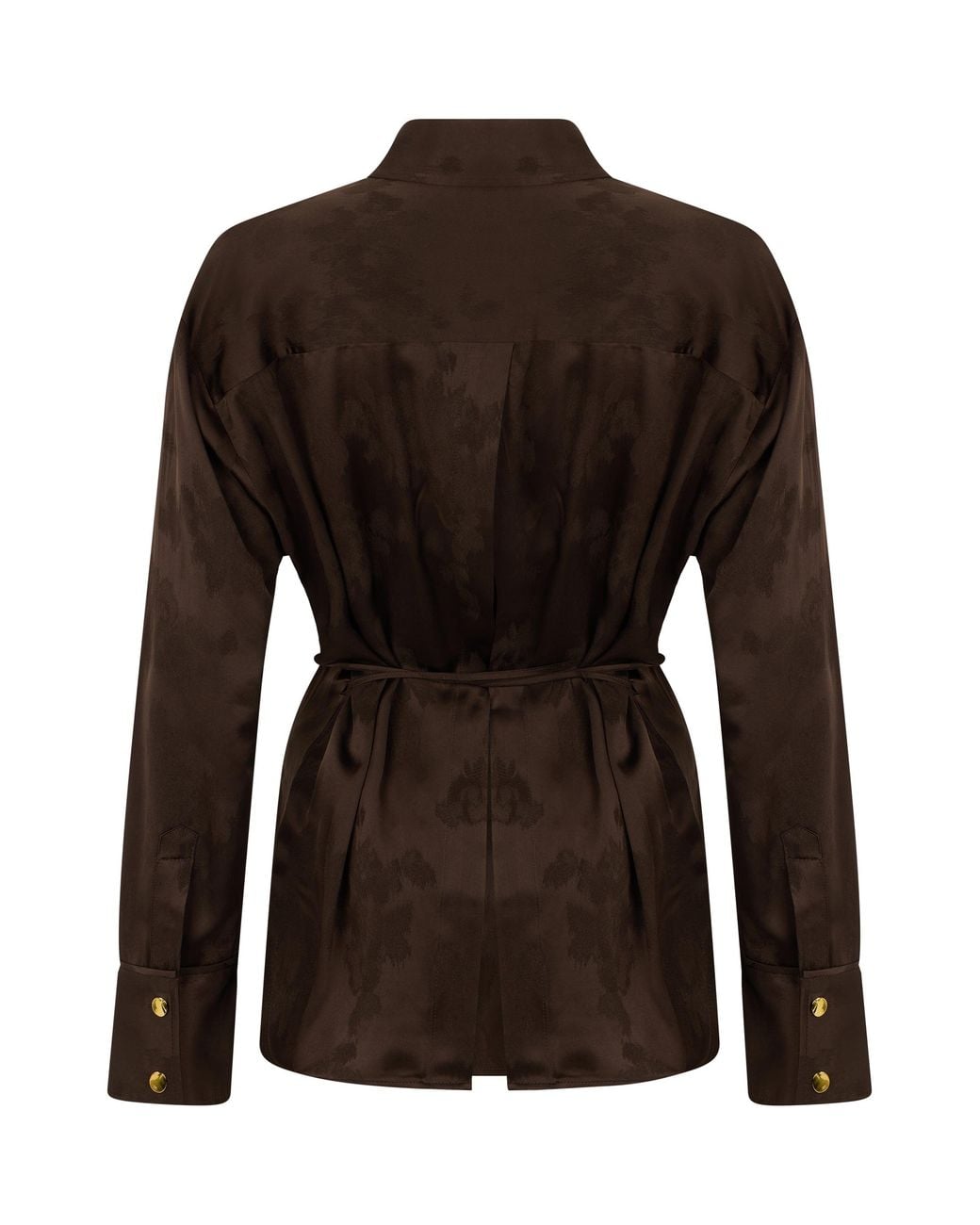 Ganni Brown Satin Shirt With Jacquard Effect