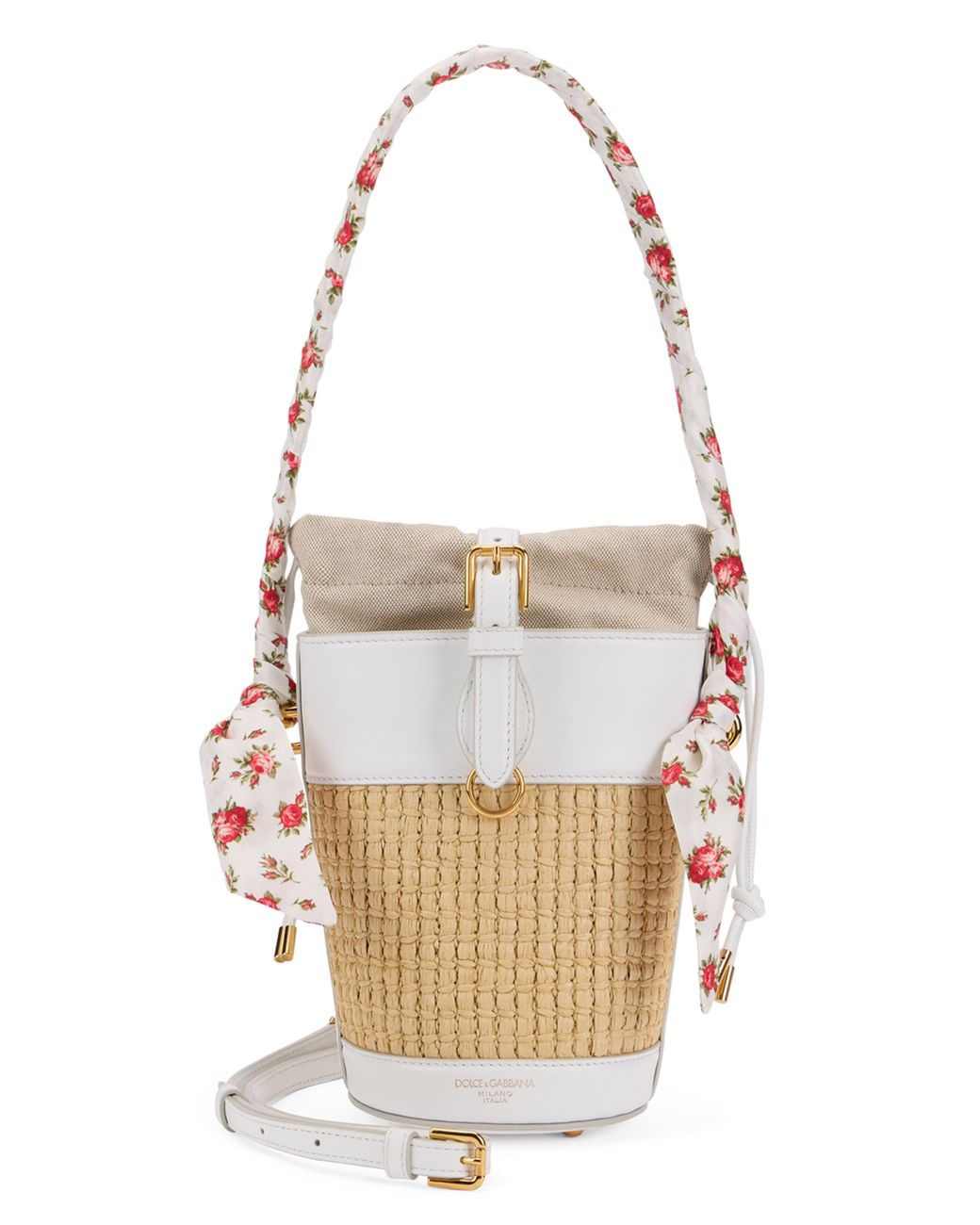 Dolce & Gabbana White Bucket Bag Capri Rafia Viscose