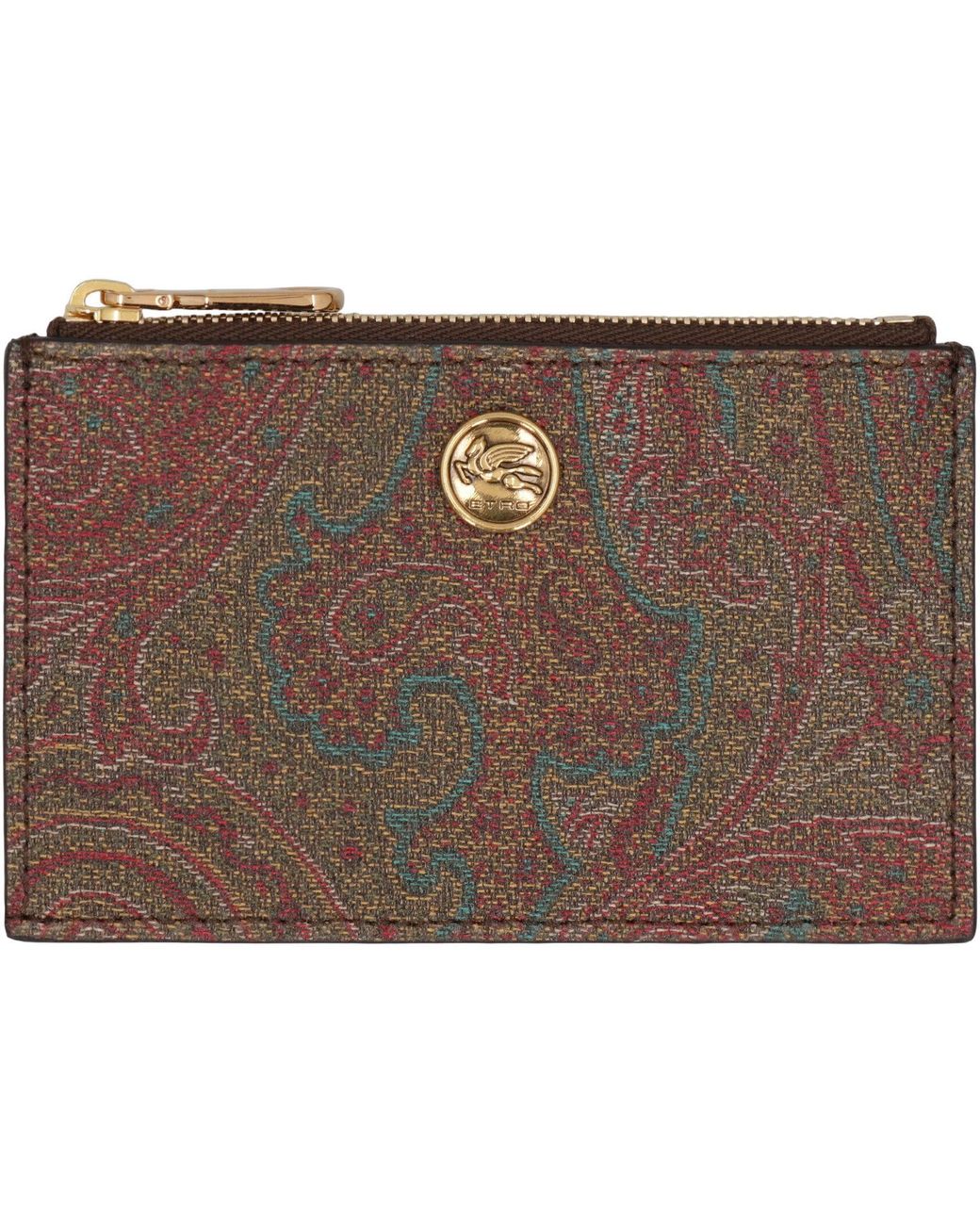 Etro Brown Card Holder Paisley Fabric Cotton Wallets & Purses