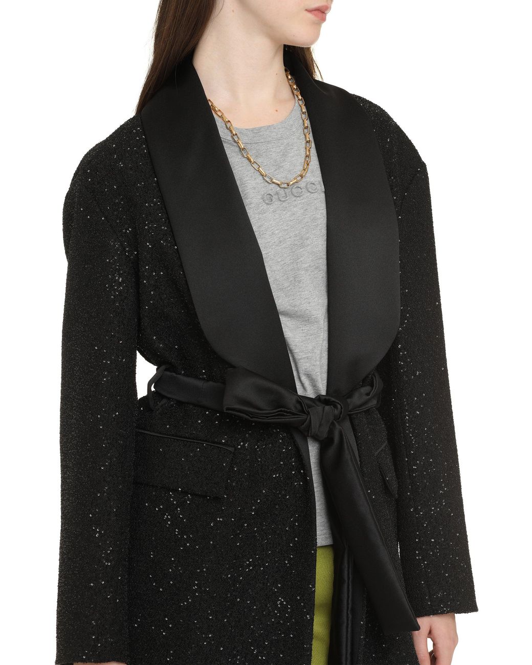 Max Mara Black Elegant Sequin Blazer With Satin Lapel