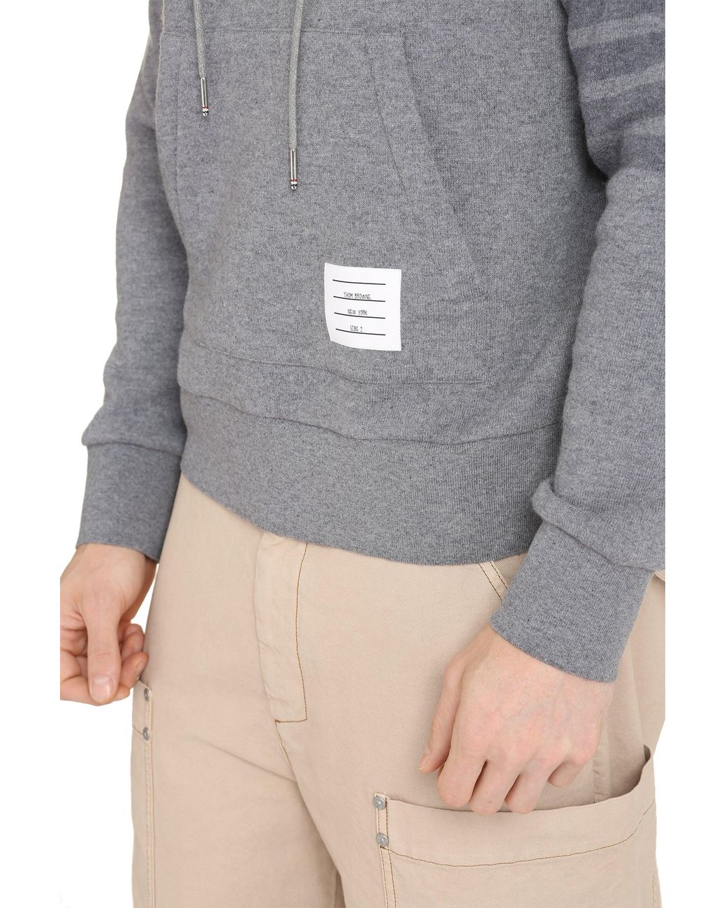 Thom Browne Gray Knitted Hoodie Wool Knitwear for men