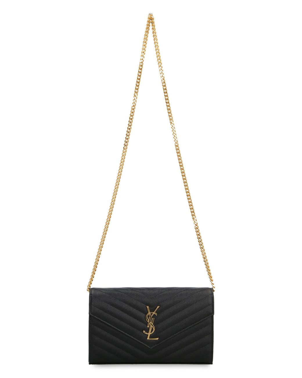 Saint Laurent Gray Cassandra Leather Wallet On Chain