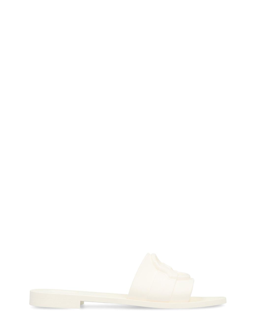 Moncler White Round-Toe Rubber Slides Sandal
