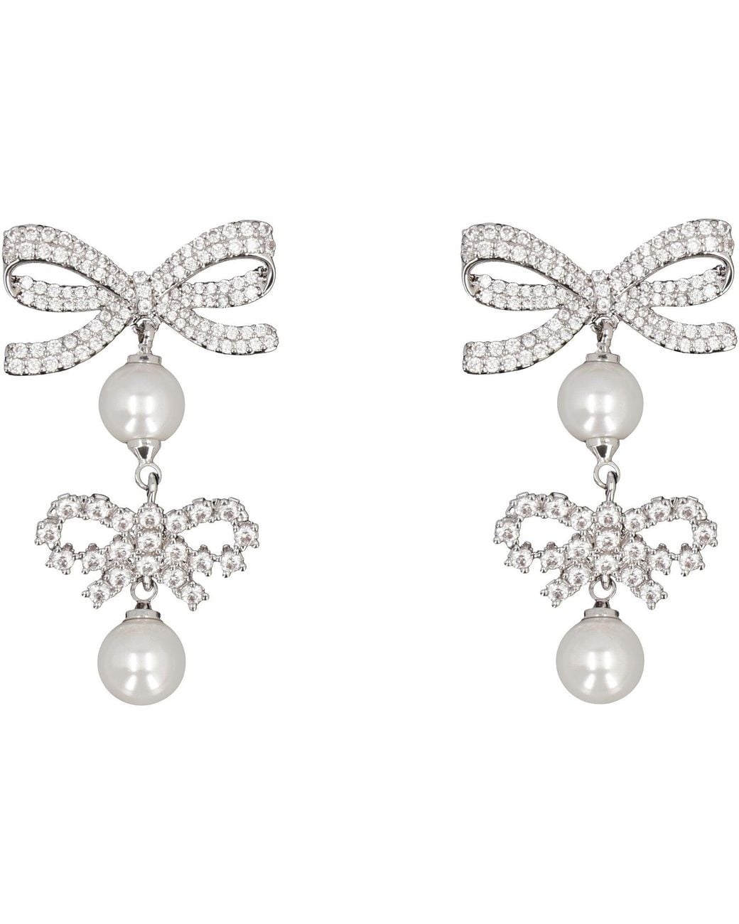 Self-Portrait White Double Bow Pearl Earrings