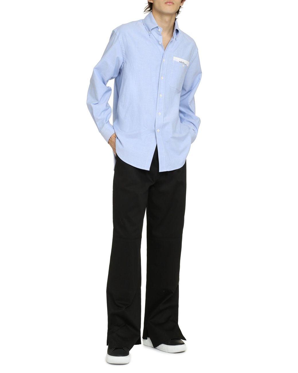 Palm Angels Blue Button-Down Collar Cotton Shirt for men