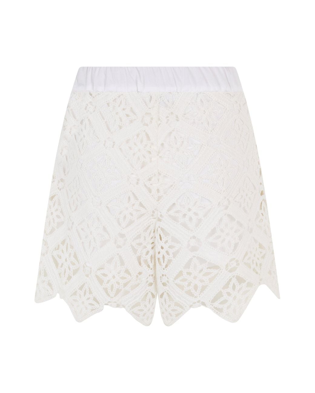 Herno White Crochet Shorts With Lace Effect