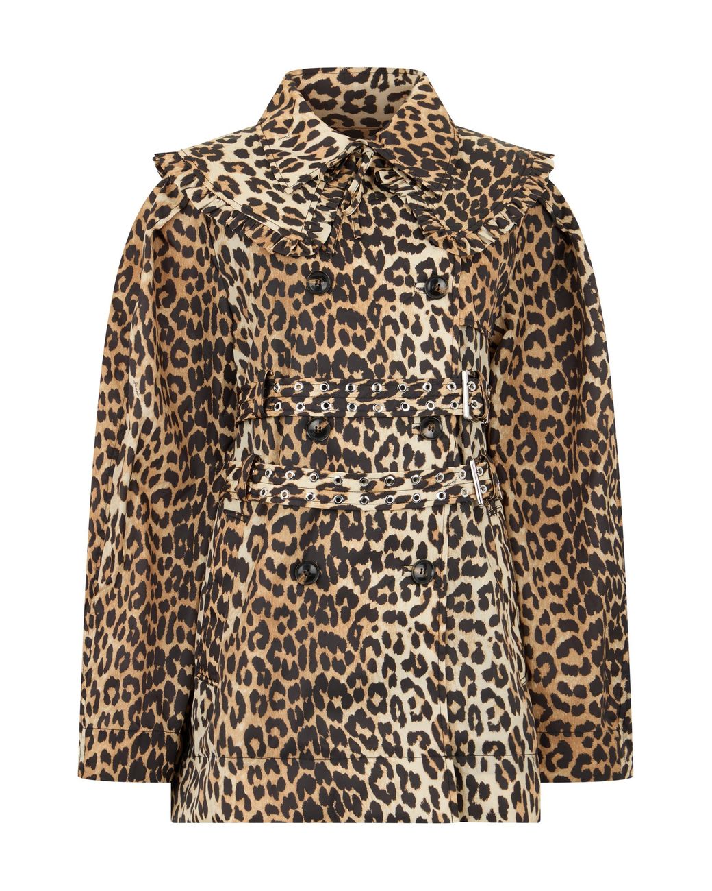 Ganni Multicolor Short Leopard Coat With Double-Breasted Closure