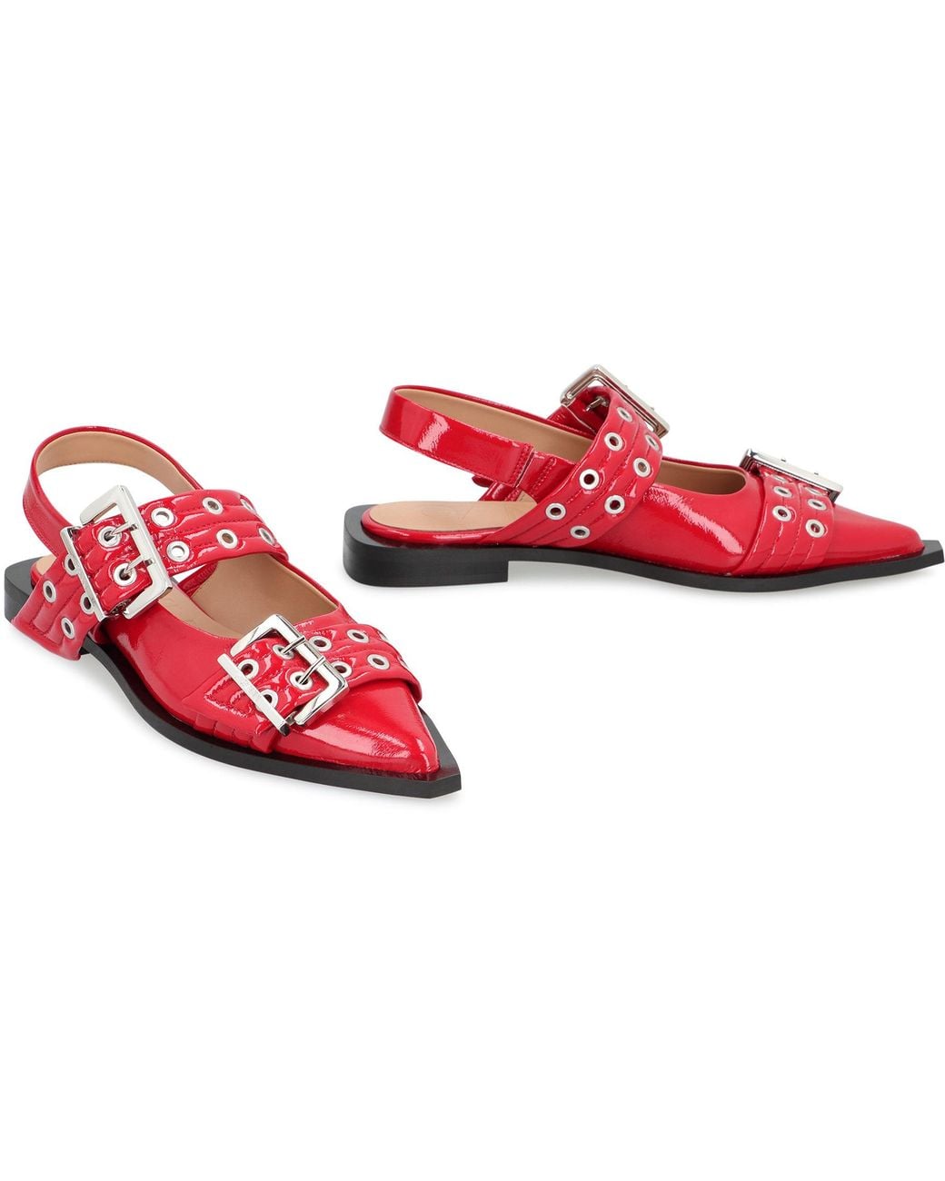 Ganni Red Feminine Buckle Faux Leather Slingback Pumps