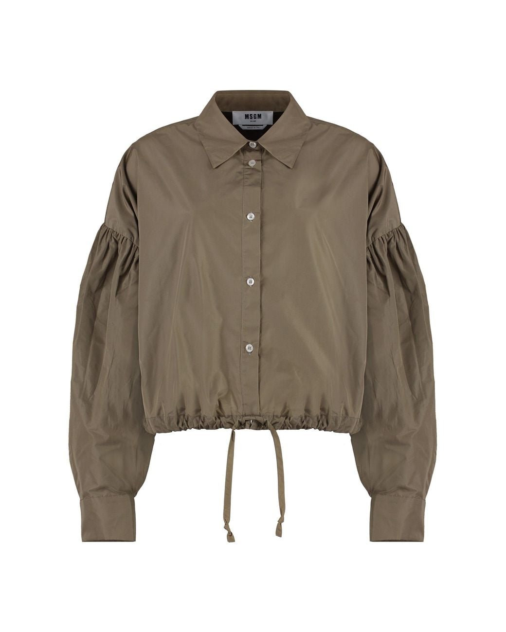 MSGM Brown Taffeta Balloon Sleeve Shirt Polyester