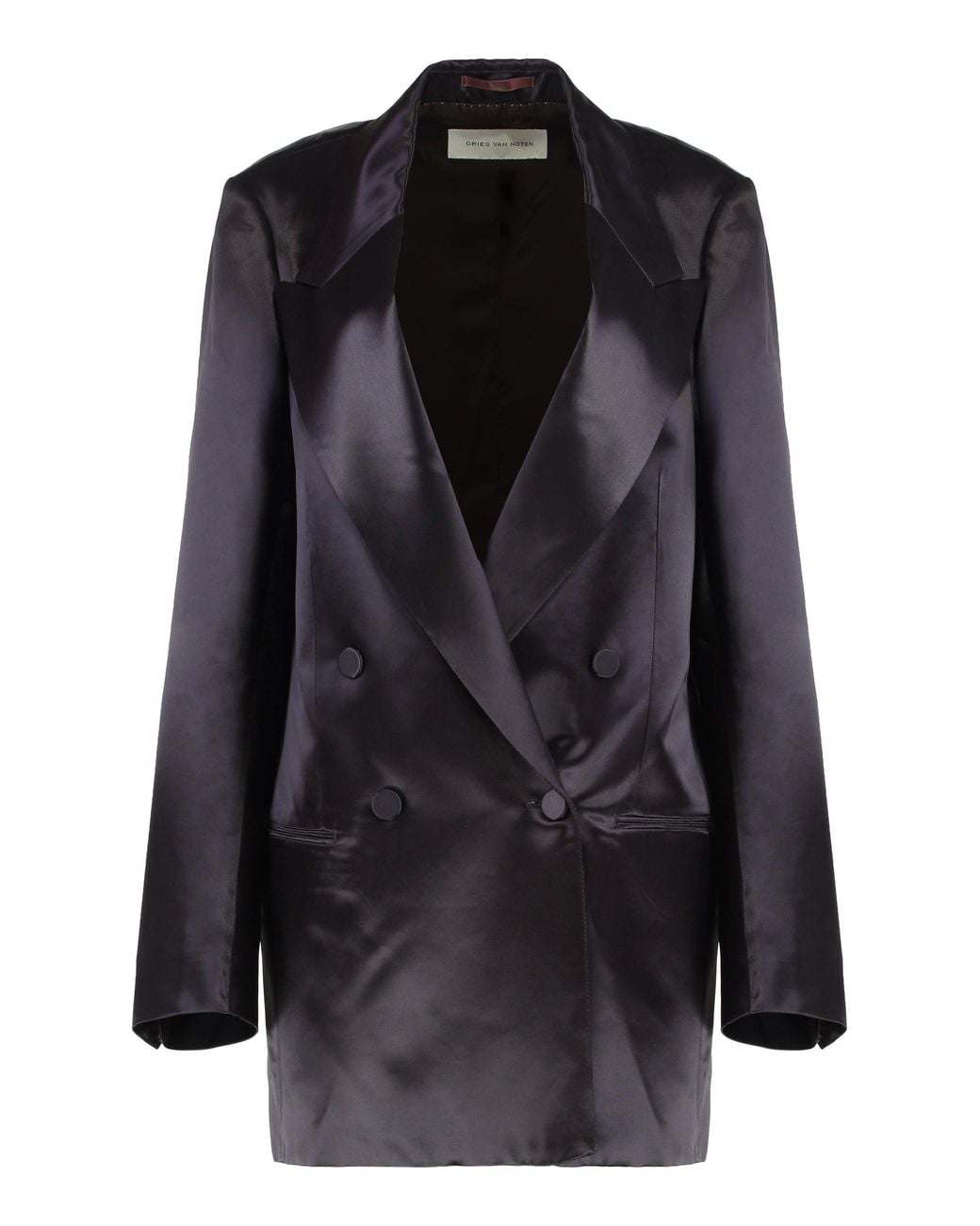 Dries Van Noten Black Jacket Satin Double-Breasted Viscose Blazers
