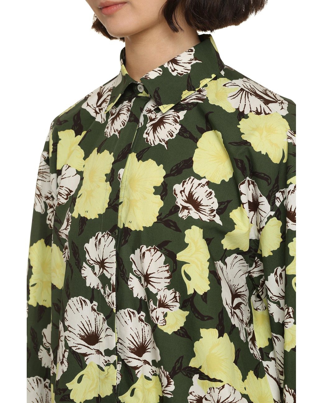 MSGM Green Printed Cotton Shirt