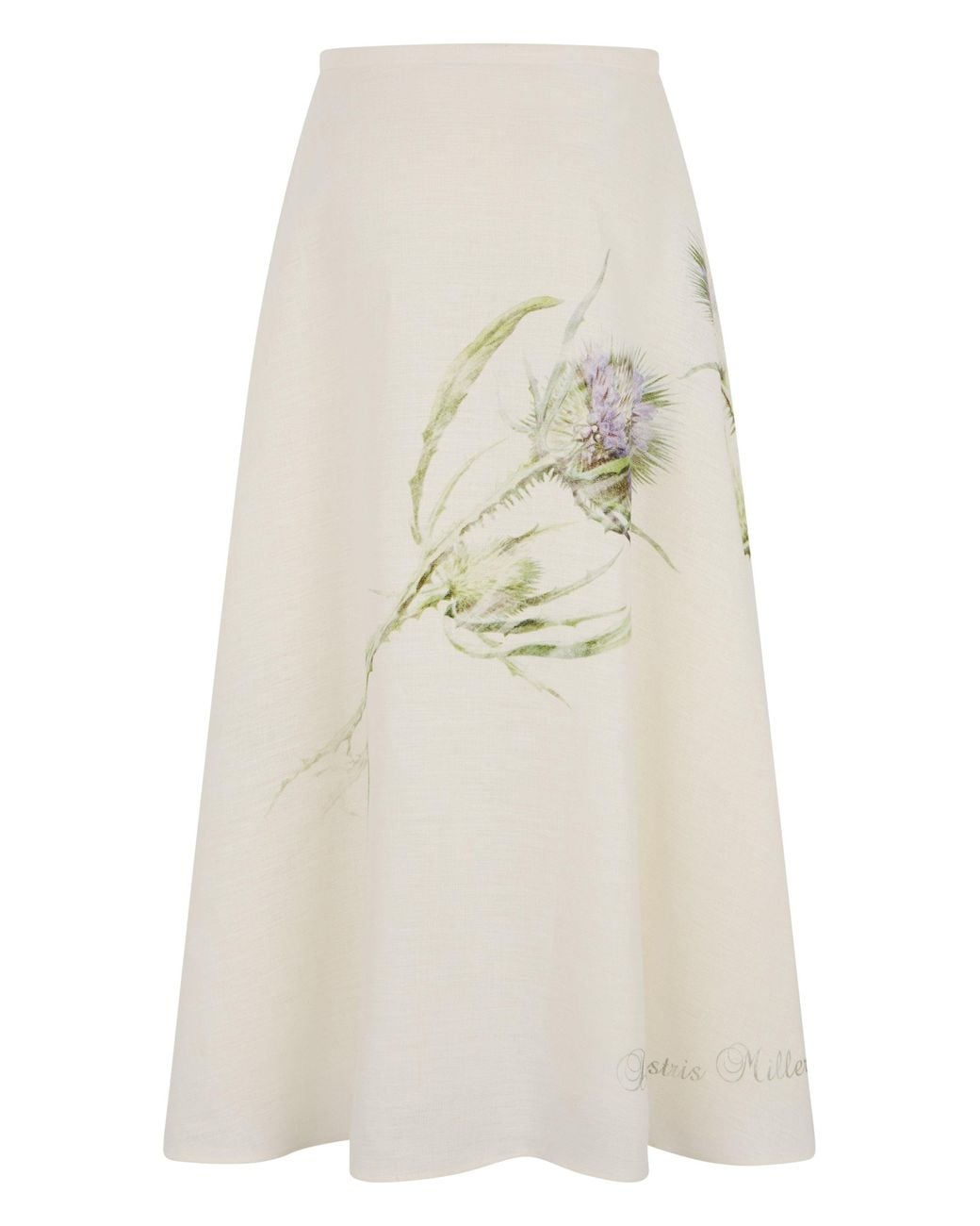 Alberta Ferretti White Linen Midi Skirt With Print