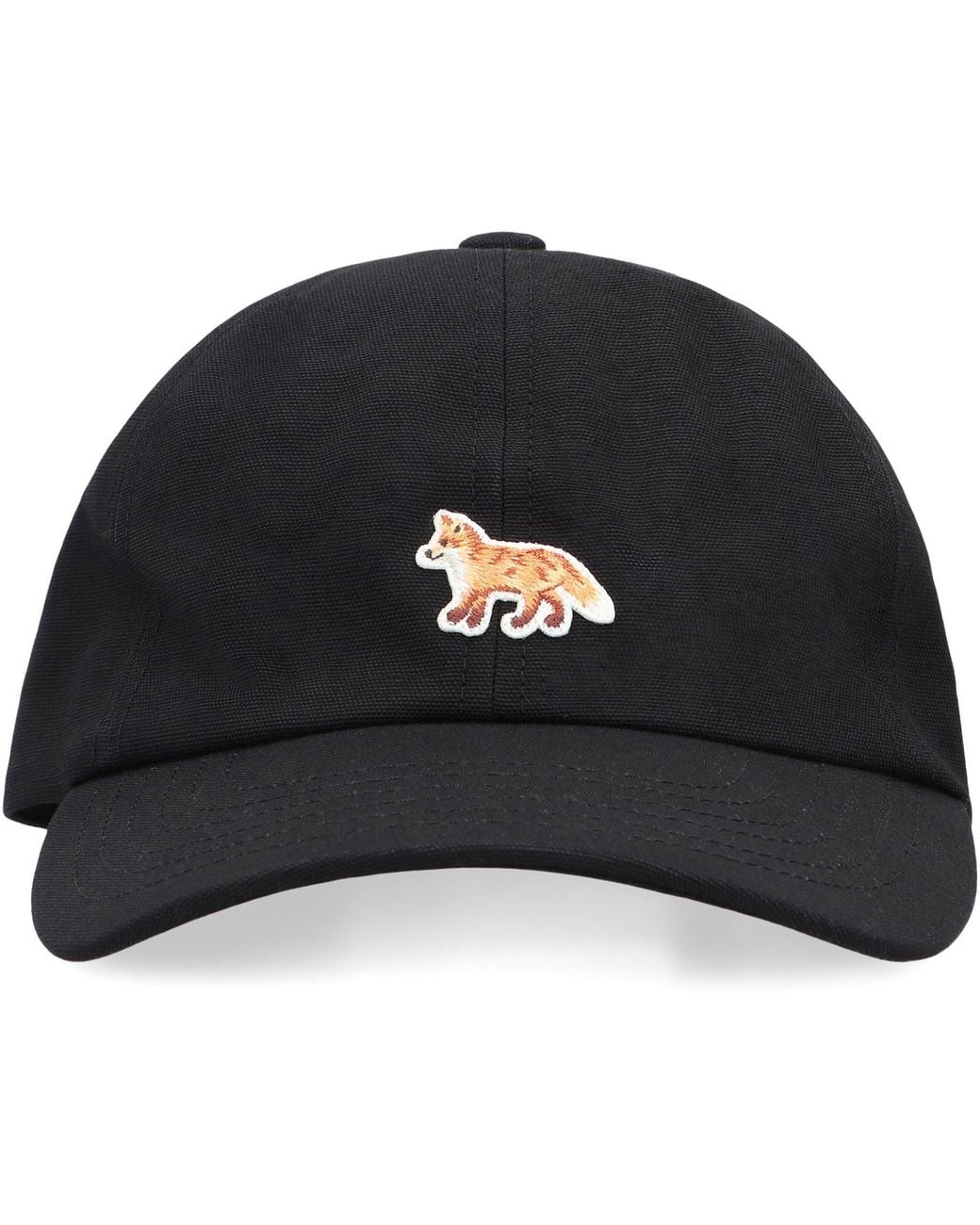 Maison Kitsuné Black Cotton Logo Baseball Cap Hat