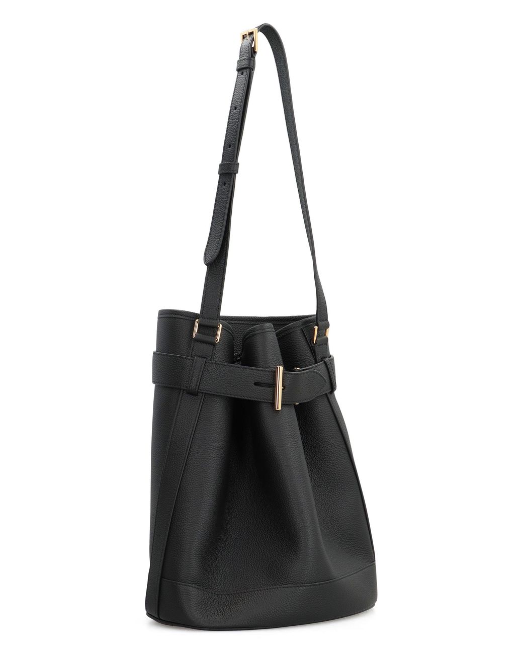 Tom Ford Black Medium Bucket Bag With Adjustable Shoulder Strap And Buckle Closure