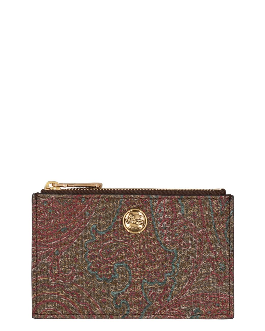 Etro Brown Card Holder Paisley Fabric Cotton Wallets & Purses