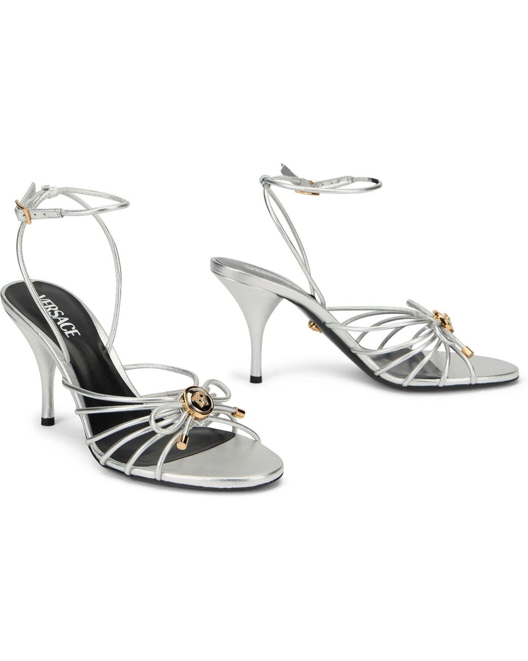 Versace White Opera Bow Metallic Sandals