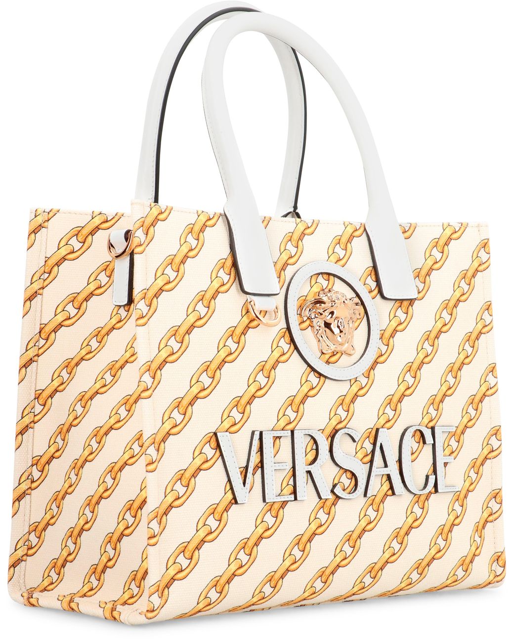 Versace Metallic Piccola La Medusa Tote Bag Calfskin; Cotton