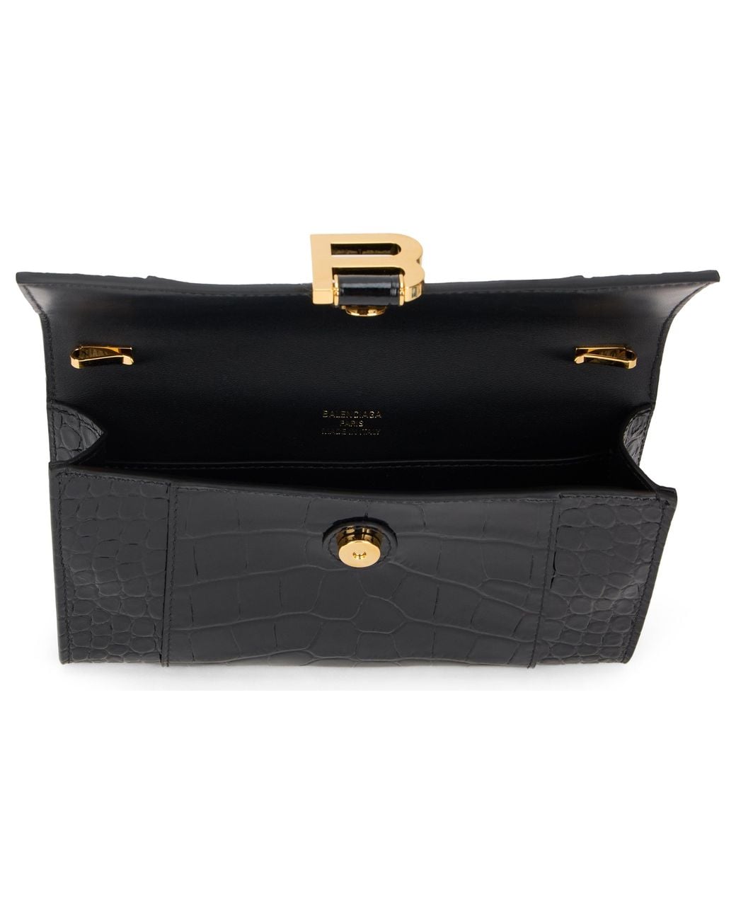 Balenciaga Black Clutch Bag Crocodile Effect Leather