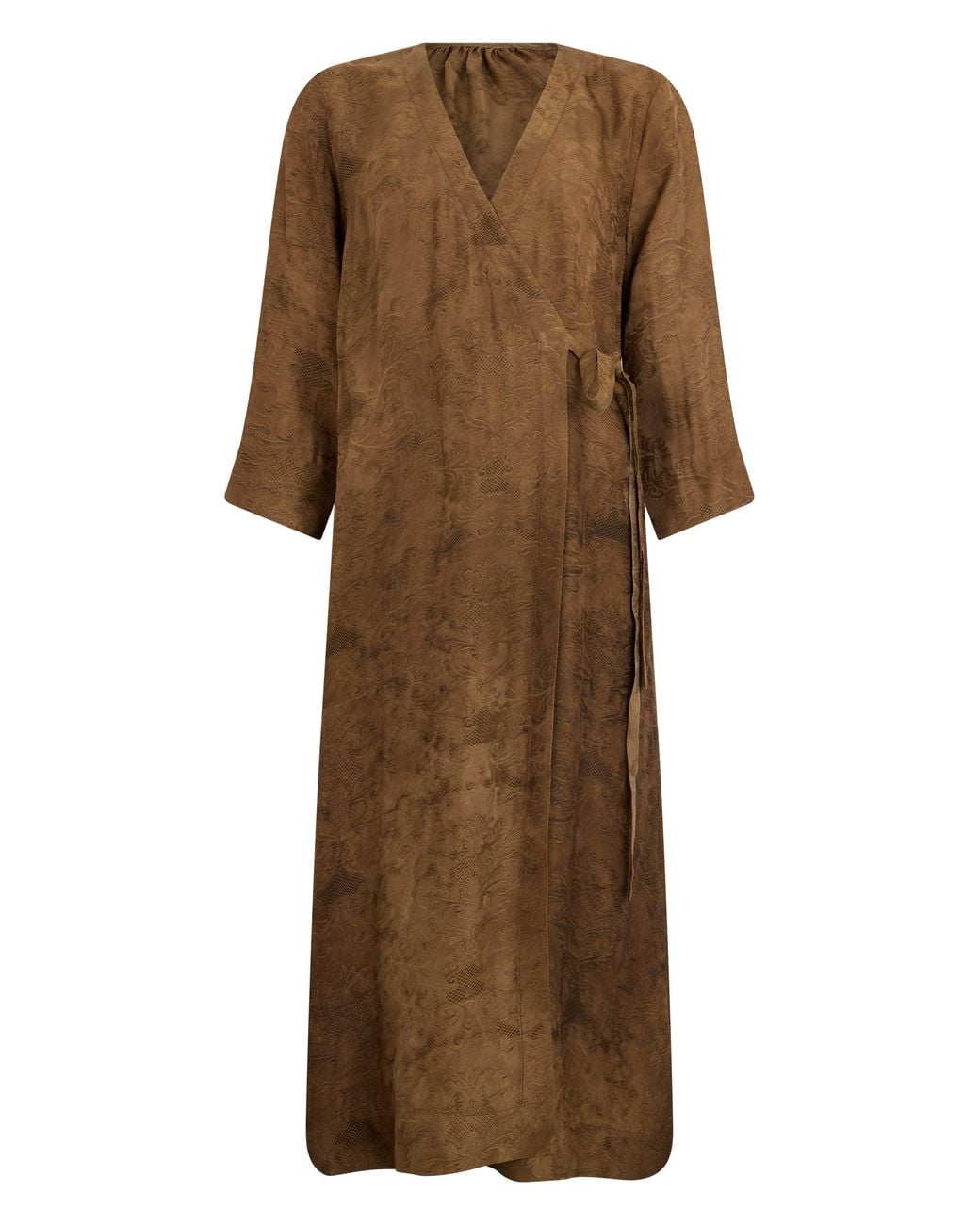 Uma Wang Brown Wrap Dress With Three-Quarter Sleeves