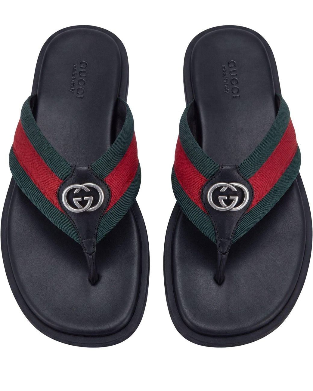 Gucci Black Flip-Flops With Metallic Logo for men