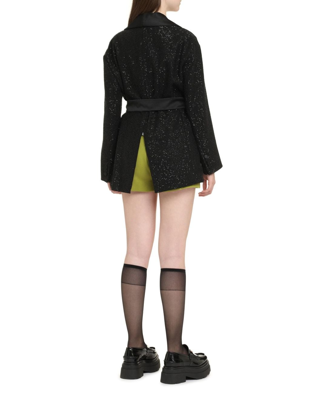 Max Mara Black Elegant Sequin Blazer With Satin Lapel