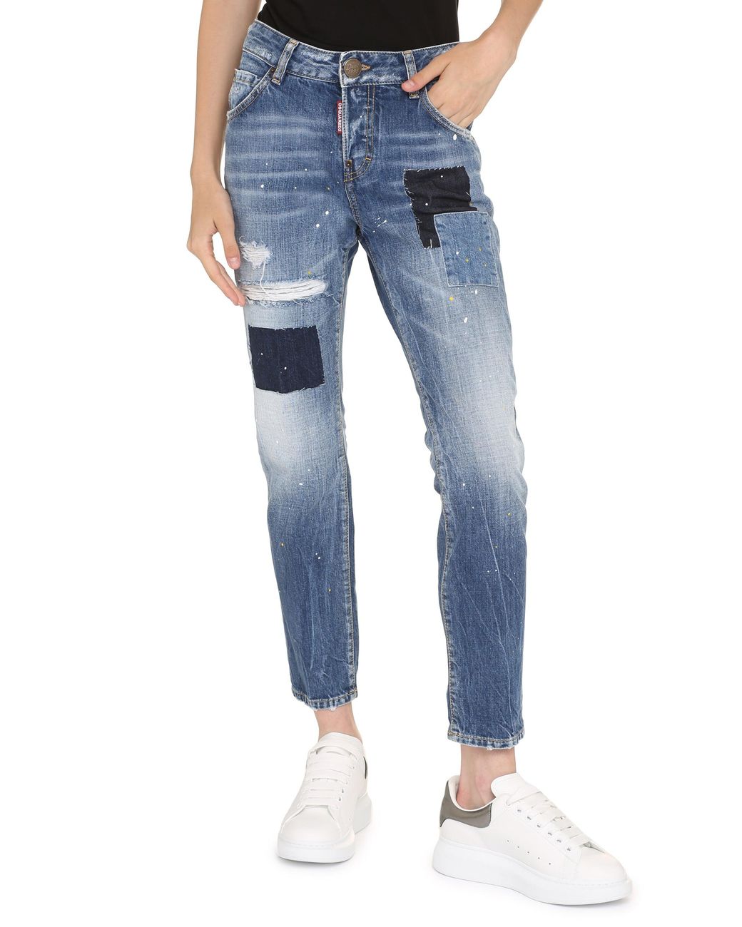 DSquared² Blue Cropped Distressed Denim Jeans For