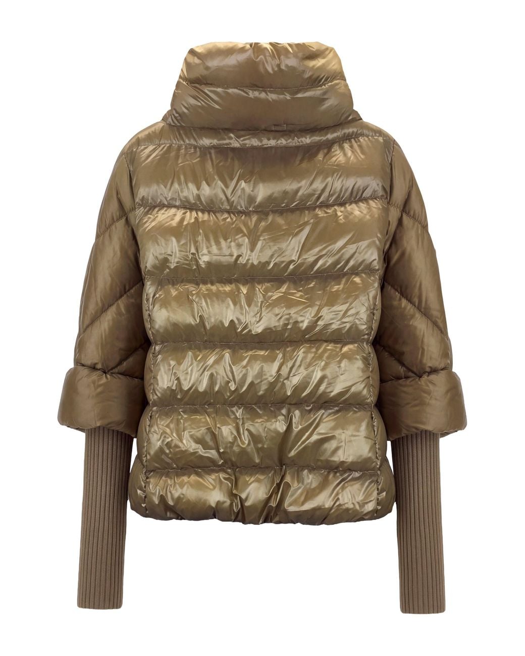 Herno Green Down Jacket With Removable Ribbed Cuffs