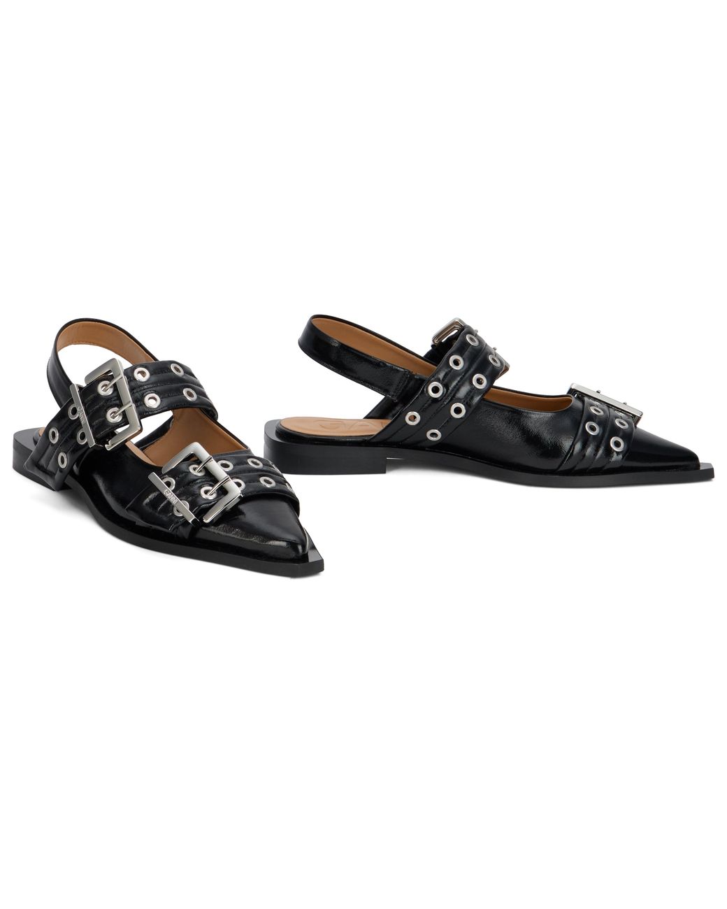 Ganni Black Ballet Flats With Buckle Polyester Ballerina Shoes