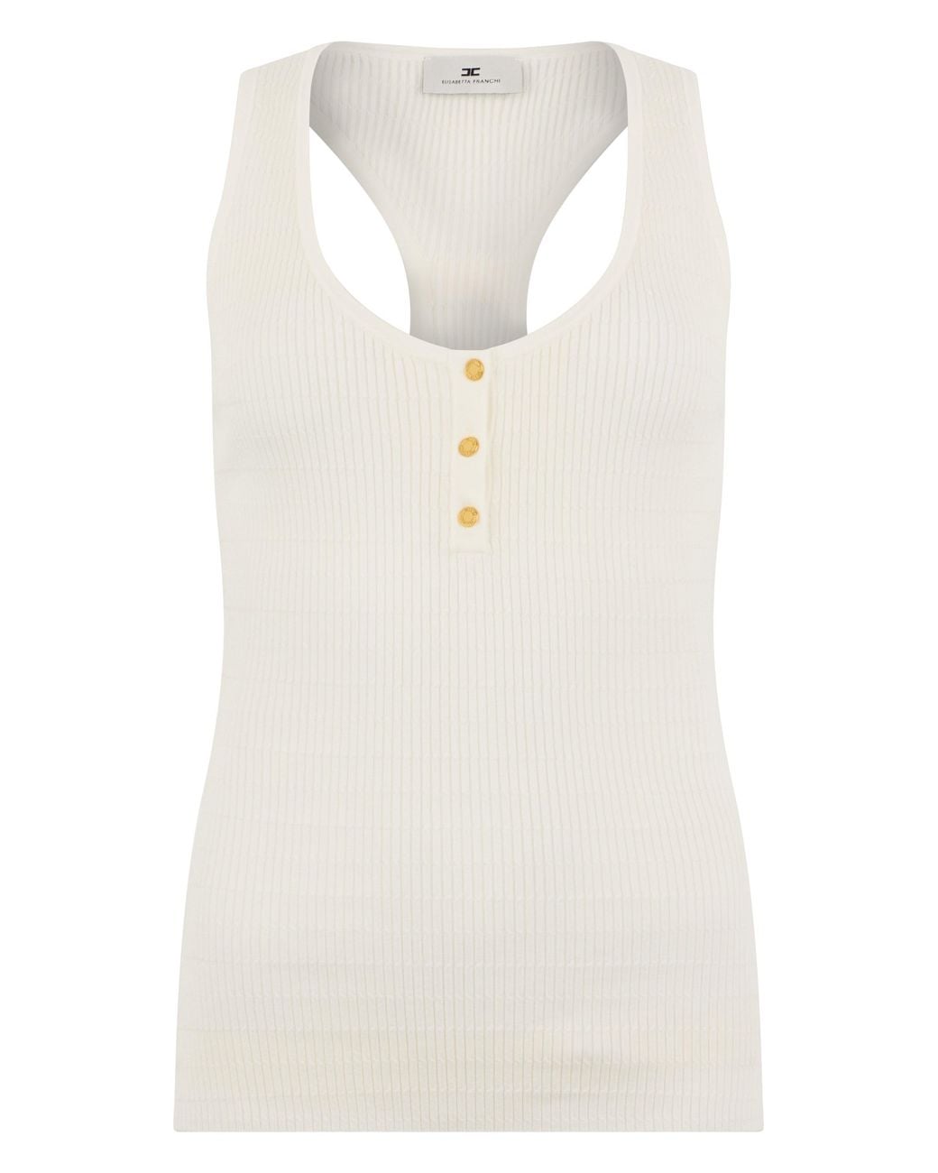 Elisabetta Franchi White Ribbed Tank Top With Buttons